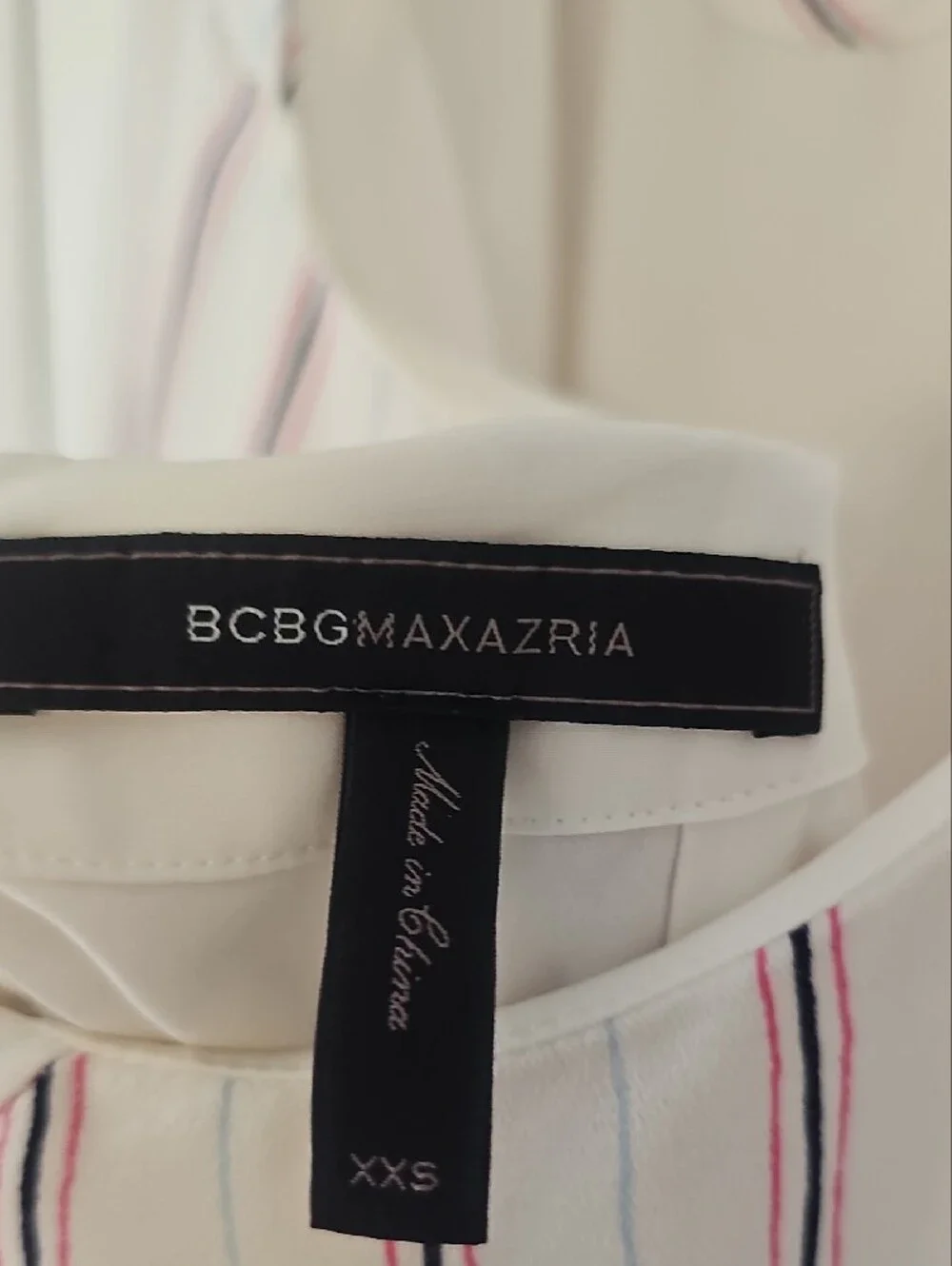 BCBGMaxAzria White Dress with Pink Stripe High-Low Hem